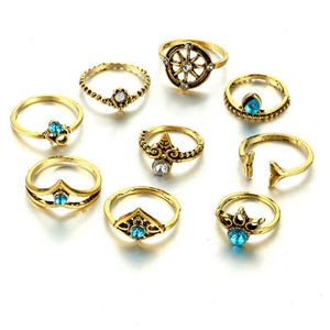 Anel Conjunto 9 Peças Dourado Vintage