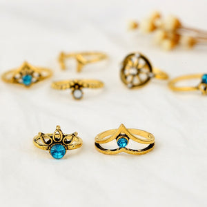 Anel Conjunto 9 Peças Dourado Vintage