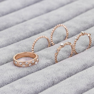 Anel Conjunto 5 Peças Dourado com Strass 15, 17,18,20, 21