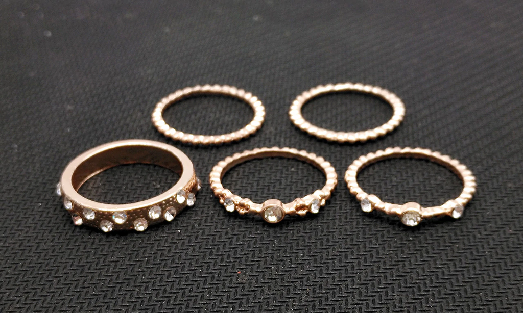 Anel Conjunto 5 Peças Dourado com Strass 15, 17,18,20, 21