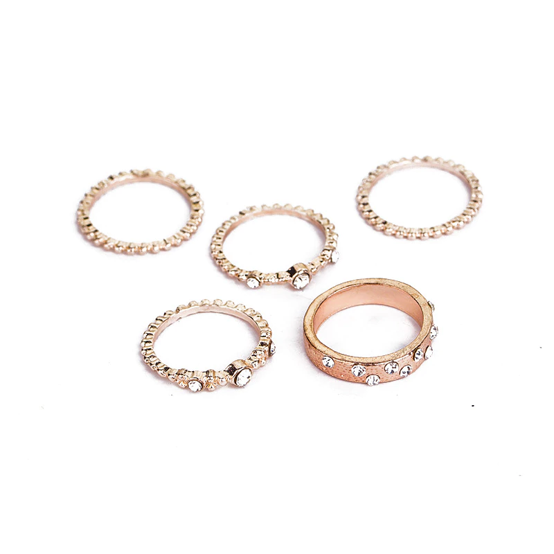 Anel Conjunto 5 Peças Dourado com Strass 15, 17,18,20, 21