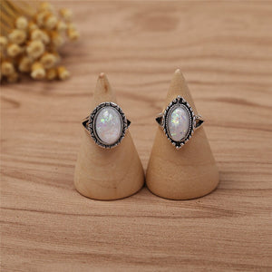 Anel Conjunto 8 Peças Prateado com Opalas  11/18