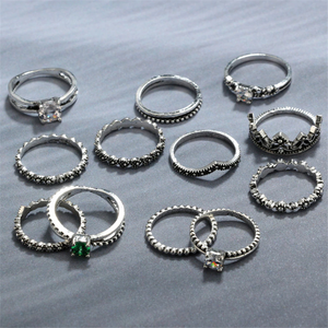 Anel Conjunto 12 Peças Prateado Verde e Branco 11/15