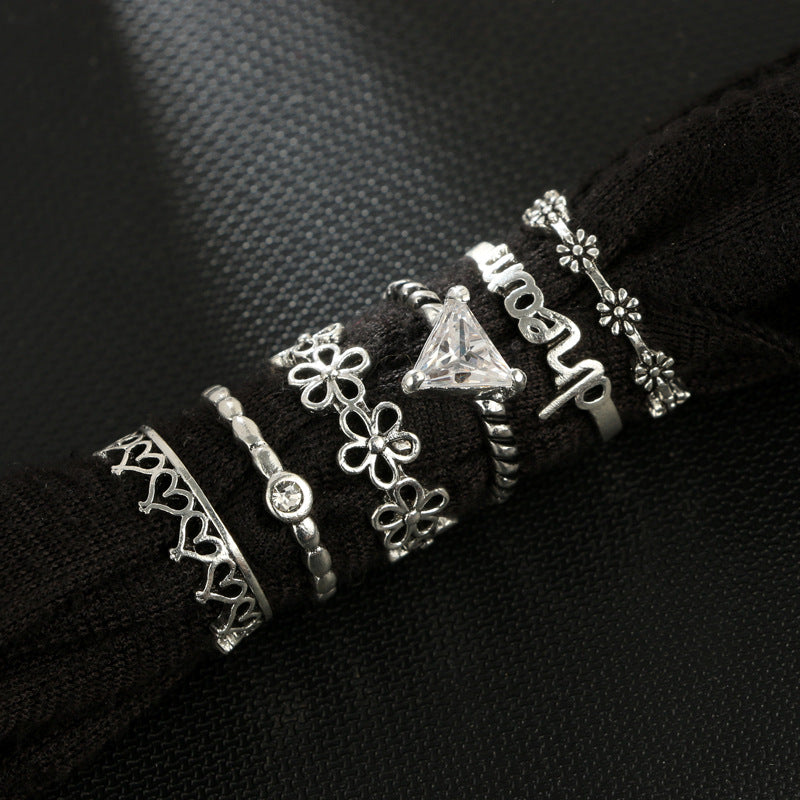 Anel Conjunto 6 Peças Prateado  Strass Branco 13/15