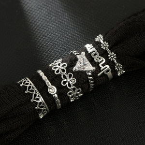 Anel Conjunto 6 Peças Prateado  Strass Branco 13/15