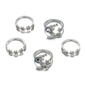 Anel Conjunto 5 Peças Prateado Vintage Strass 11/12 - 18/19