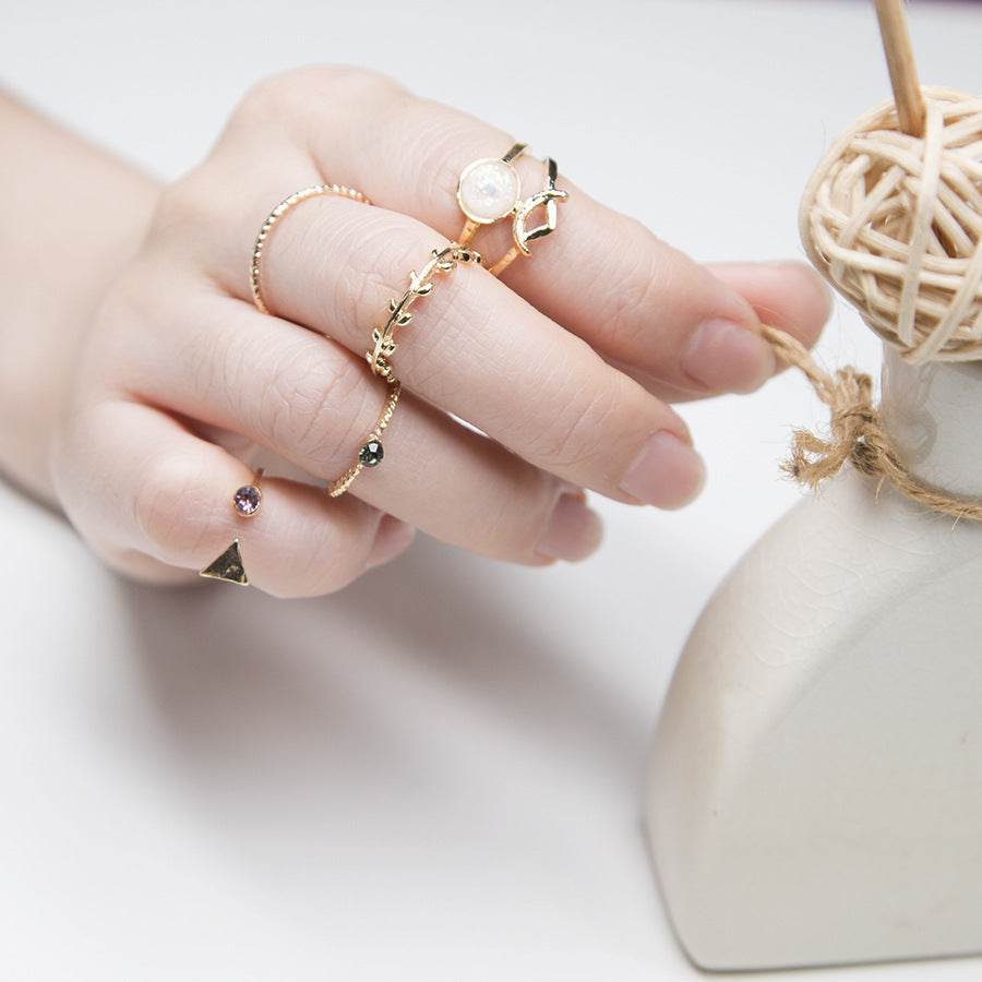 Anel Conjunto 5 Peças Dourado Cristal Branco 7/14