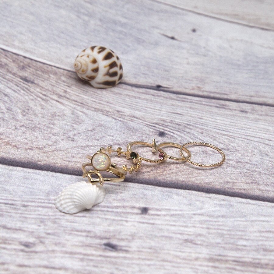 Anel Conjunto 5 Peças Dourado Cristal Branco 7/14