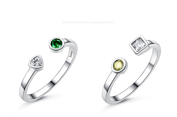 Anel Conjunto 2 Peças Prateado Cristal Ajustável