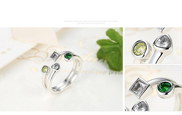 Anel Conjunto 2 Peças Prateado Cristal Ajustável