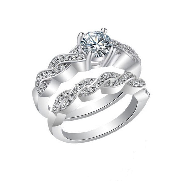 Anel Conjunto 2 Peças Prateado Strass Grande 13/14 - 16/27,18/18, 21/21