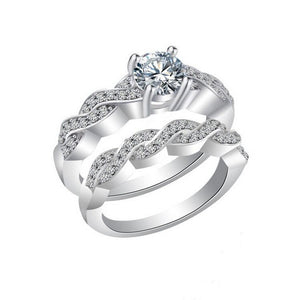 Anel Conjunto 2 Peças Prateado Strass Grande 13/14 - 16/27,18/18, 21/21