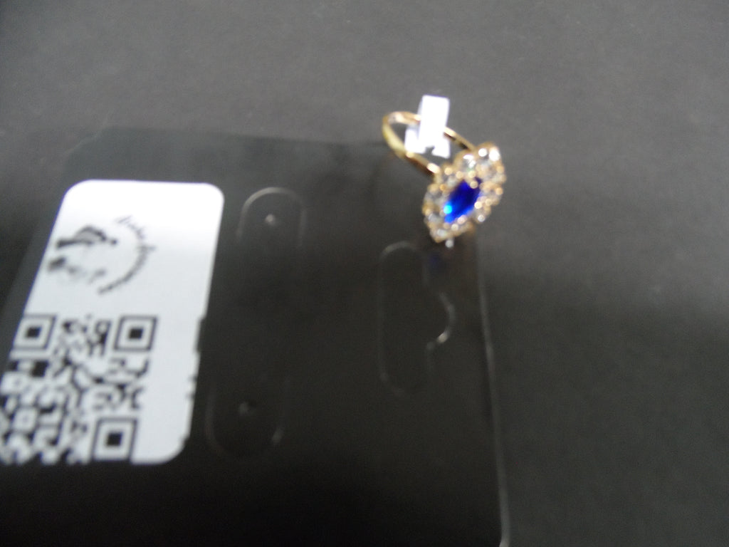 Anel Dourado com Pedra Azul e Strass