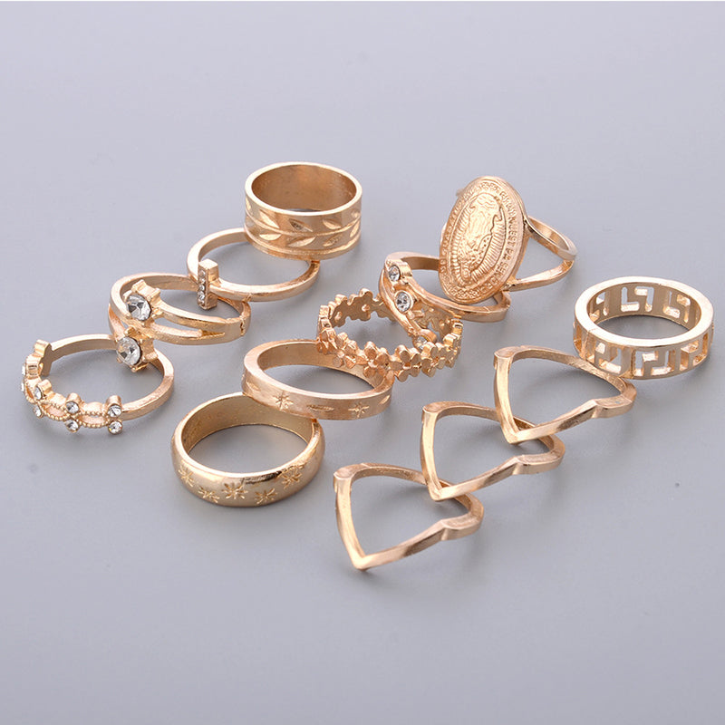 Anel Dourado Escovado Conjunto 13 Peças Cristal Branco