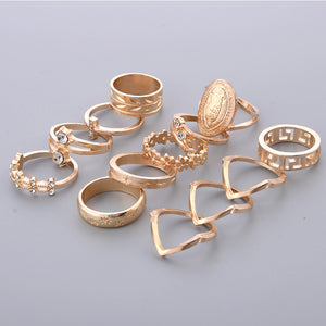 Anel Dourado Escovado Conjunto 13 Peças Cristal Branco