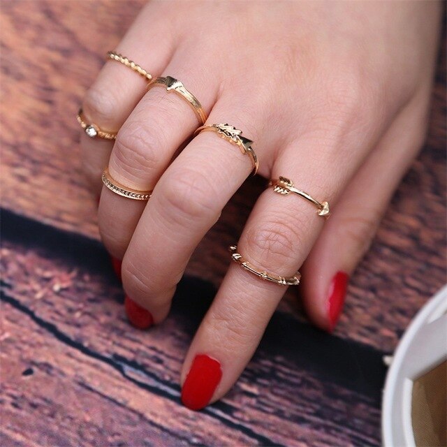 Anel Dourado Conjunto 6 Peças Strass Branco