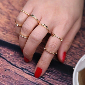 Anel Dourado Conjunto 6 Peças Strass Branco