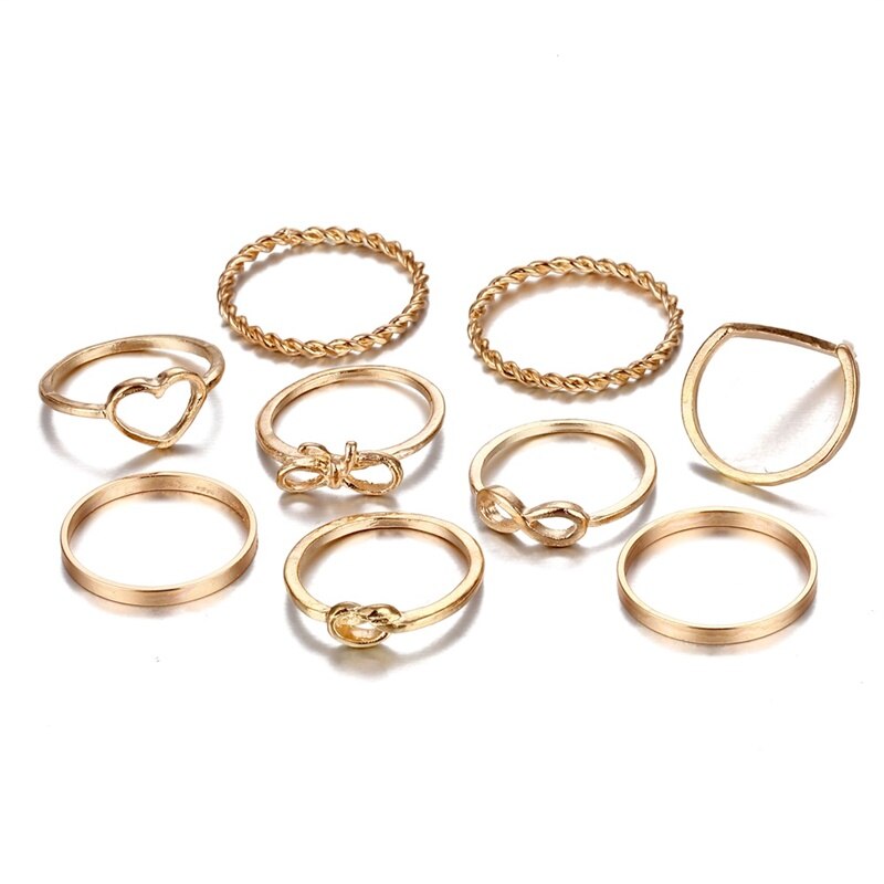 Anel Dourado Conjunto 6 Peças Torcido/Reto