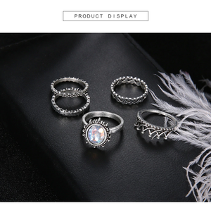 Anel Conjunto 5 Peças Prateado Cristal Branco