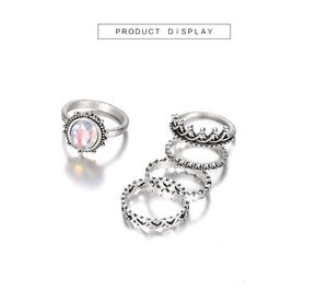 Anel Conjunto 5 Peças Prateado Cristal Branco