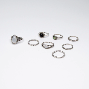 Anel Conjunto 8 Peças Prateado Cristal Branco 8/16