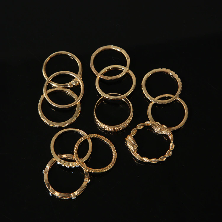 Anel Conjunto 12 Peças Dourado Diversas Formas 9/13