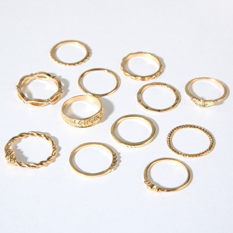 Anel Conjunto 12 Peças Dourado Diversas Formas 9/13