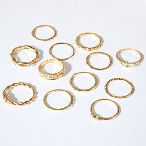 Anel Conjunto 12 Peças Dourado Diversas Formas 9/13