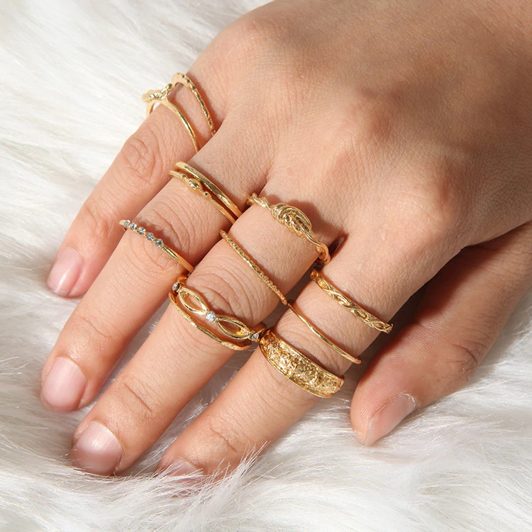 Anel Conjunto 12 Peças Dourado Diversas Formas 9/13