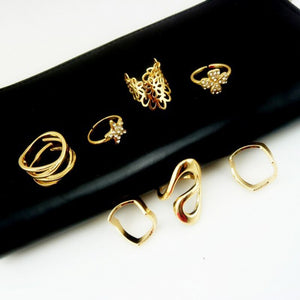 Anel Conjunto 7 Peças Dourado Diversas Formas 12/12