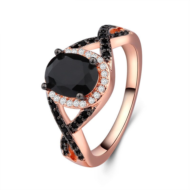 Anel Dourado Rosa 2 Filas Strass Cristal Preto Tam 14,16,19,21,23