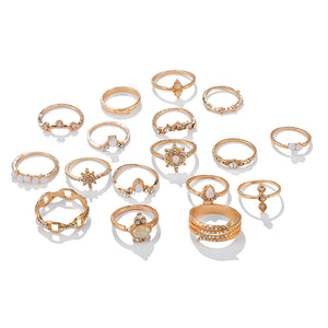Anel Conjunto 17 Peças Dourado Cristal e Resina 14/21
