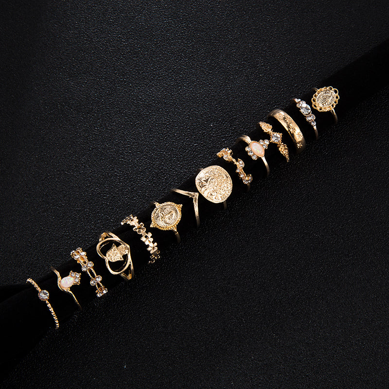 Anel Conjunto 15 Peças Dourado Cristal Medalhas 12/19