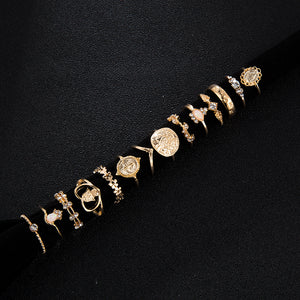 Anel Conjunto 15 Peças Dourado Cristal Medalhas 12/19