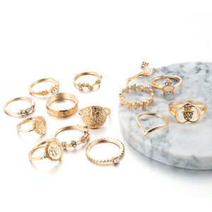 Anel Conjunto 15 Peças Dourado Cristal Medalhas 12/19