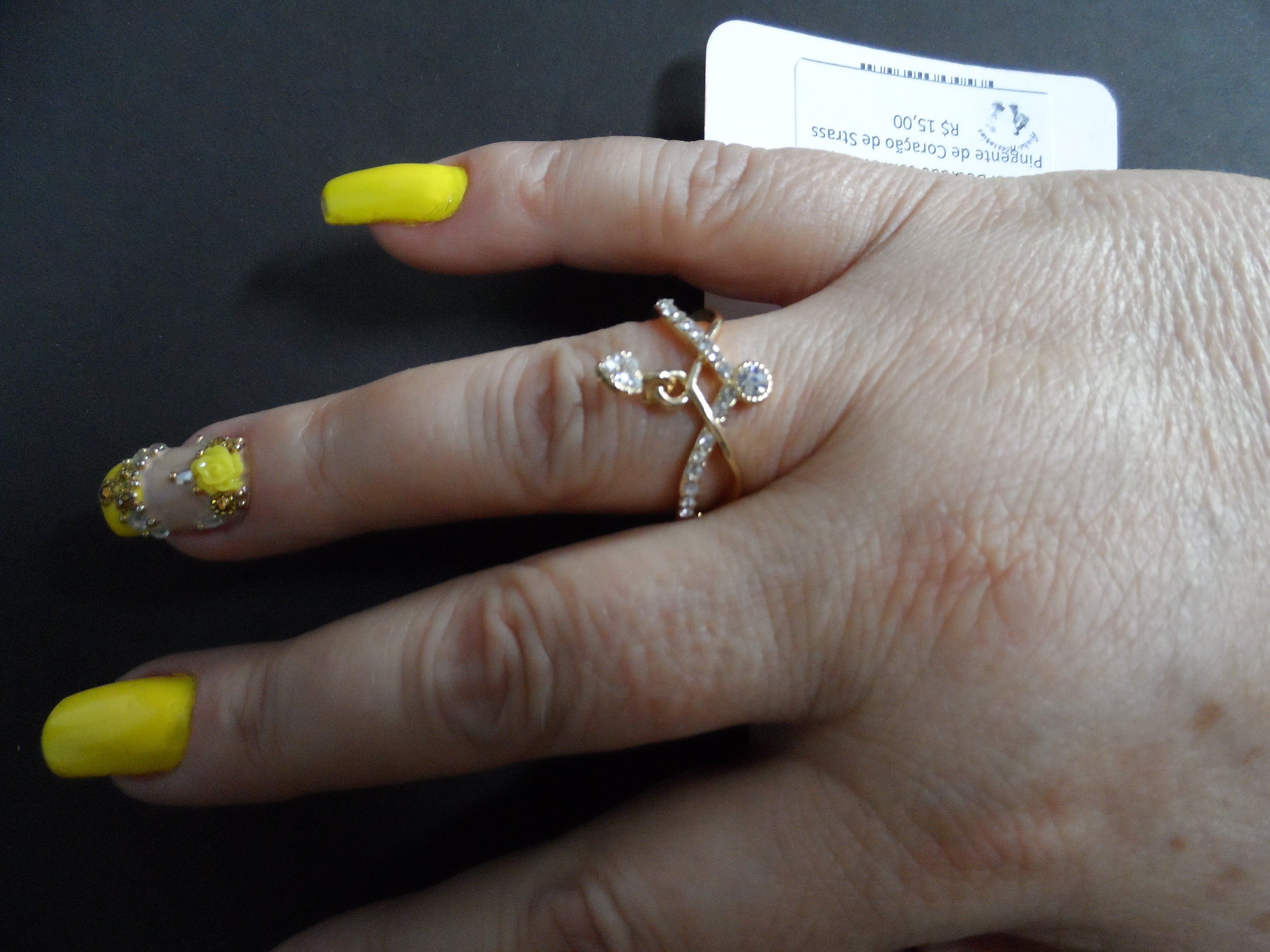Anel Dourado com Strass e Pingente de Coração com Strass - Aro 17,19,20