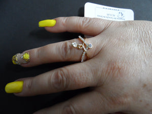 Anel Dourado com Strass e Pingente de Coração com Strass - Aro 17,19,20