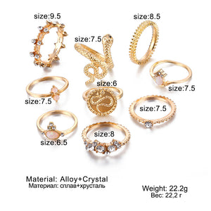 Anel Conjunto 9 Peças Dourado Resina Branca 17/21