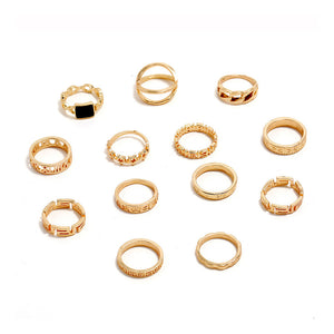Anel Conjunto 12 Peças Dourado Formas Variadas 17/20