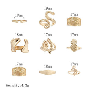 Anel Conjunto 9 Peças Dourado Variados Tam 13-19 + Aj