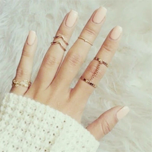 Anel Conjunto 6 Peças Dourado ou Prateado Corrente Meio de Dedo