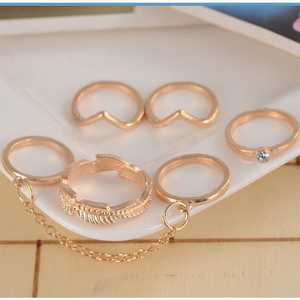Anel Conjunto 6 Peças Dourado ou Prateado Corrente Meio de Dedo