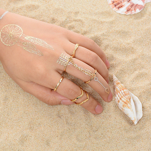 Anel Conjunto 6 Peças Dourado ou Prateado Corrente Meio de Dedo