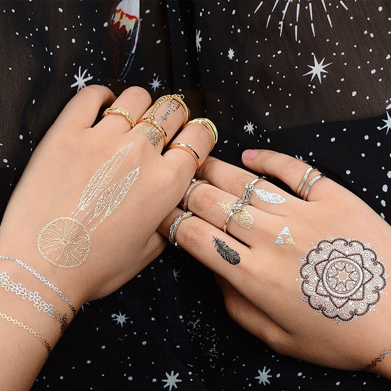 Anel Conjunto 6 Peças Dourado ou Prateado Corrente Meio de Dedo