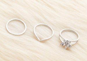 Anel Conjunto 3 Peças Prateado Strass (Uso Pé)