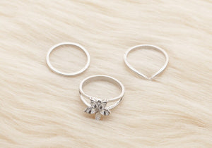 Anel Conjunto 3 Peças Prateado Strass (Uso Pé)