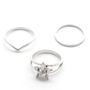 Anel Conjunto 3 Peças Prateado Strass (Uso Pé)
