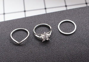Anel Conjunto 3 Peças Prateado Strass (Uso Pé)