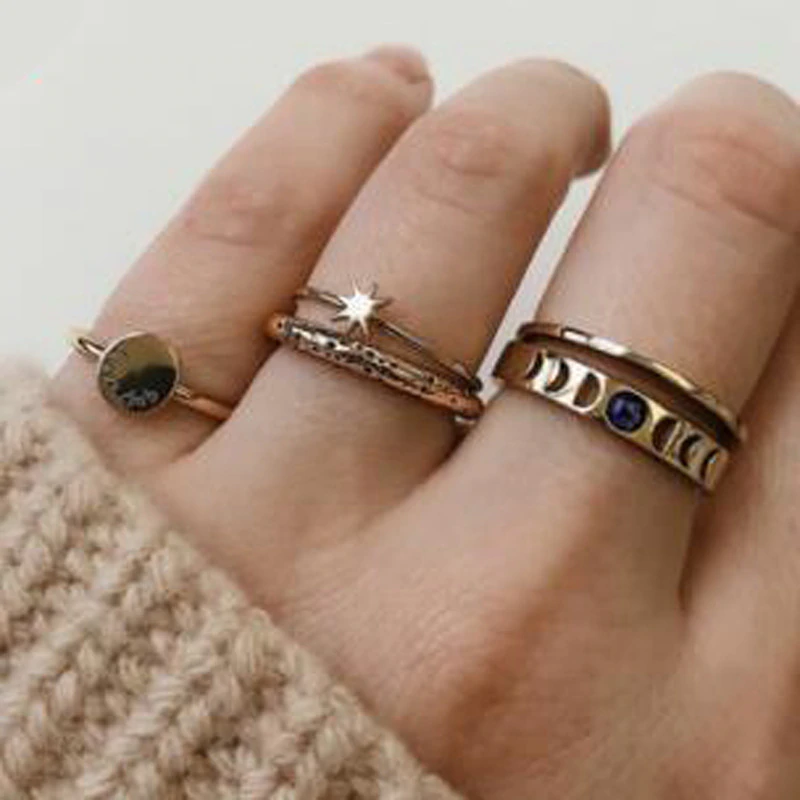 Anel Conjunto 5 Peças Dourado Formas Variadas T13/16