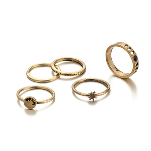 Anel Conjunto 5 Peças Dourado Formas Variadas T13/16
